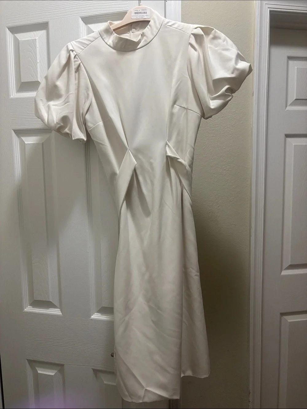 High-Neck Cream Puff-Sleeve Midi Dress - Picture 1 of 4